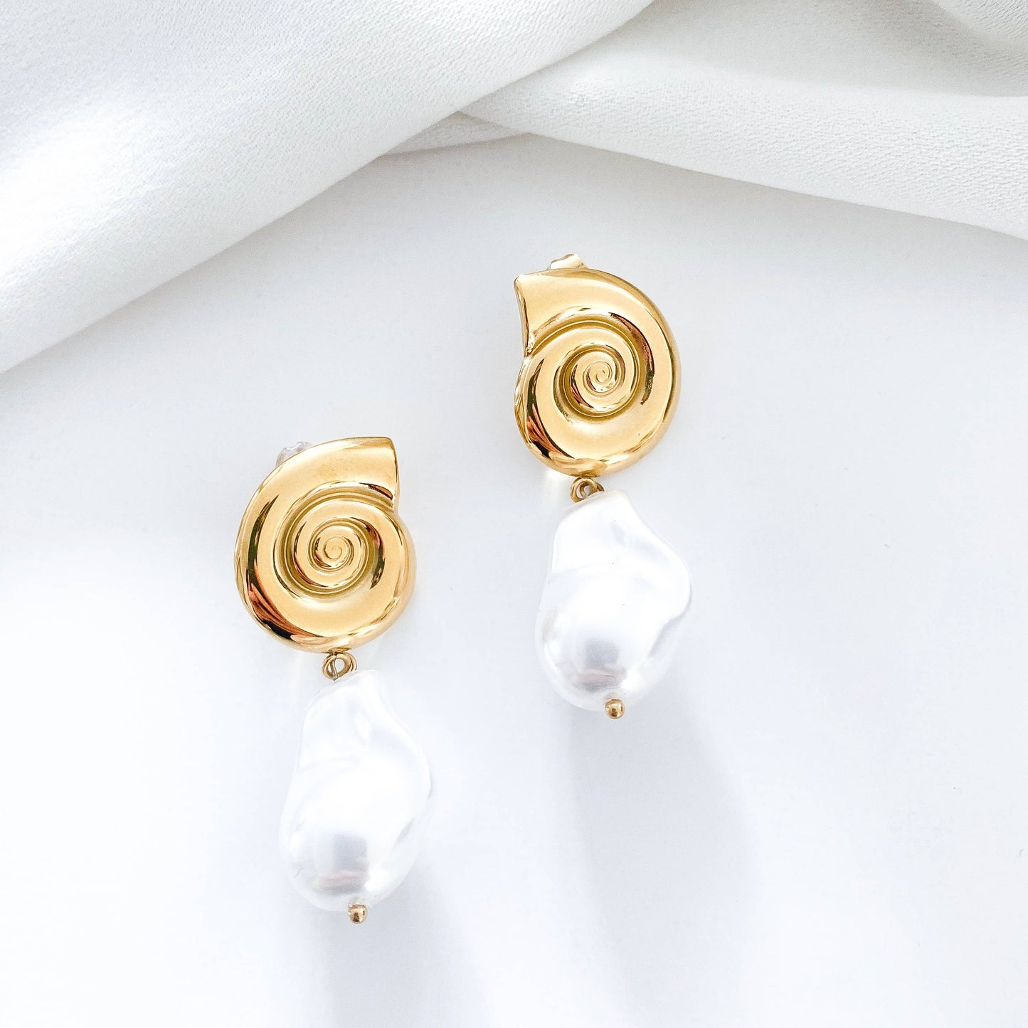 Gold Shell and Baroque Pearl Earrings