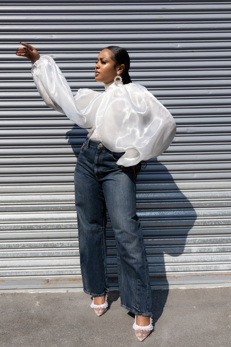 Ethereal Elegance Lace Top with Organza Sleeves