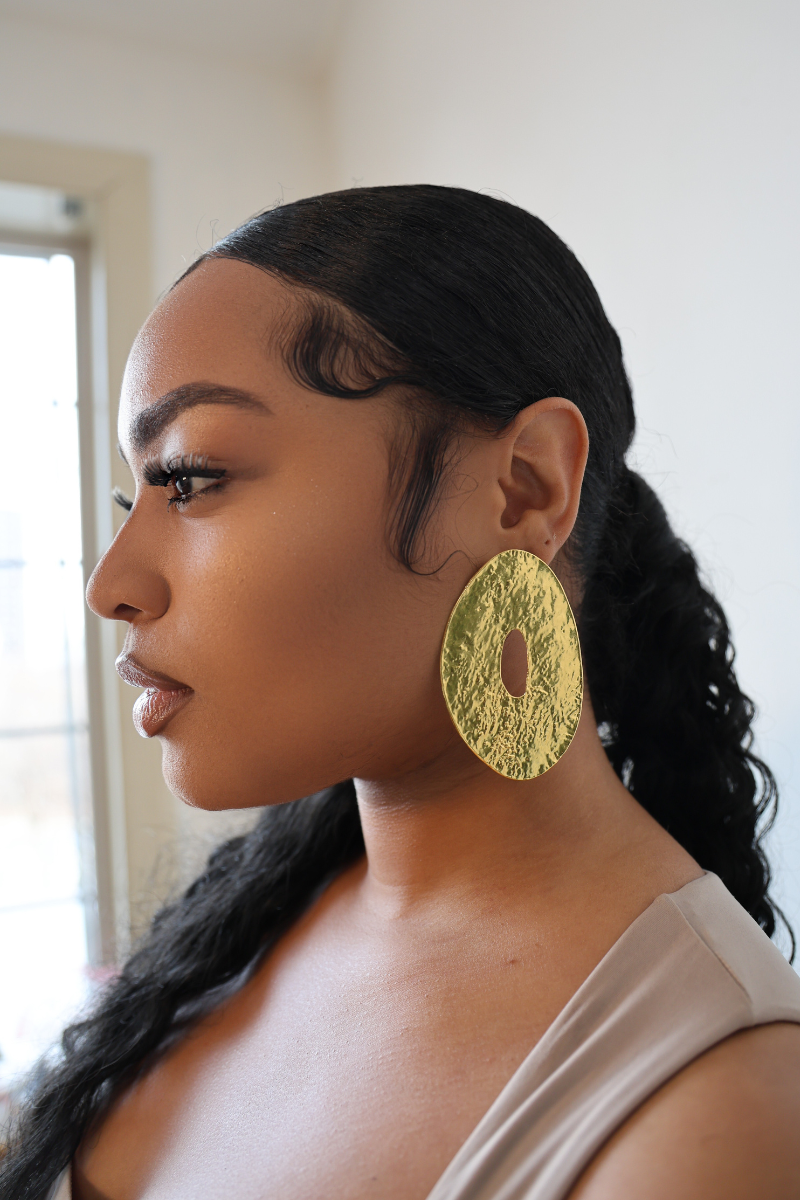 Opulent Oval Statement Gold Earrings