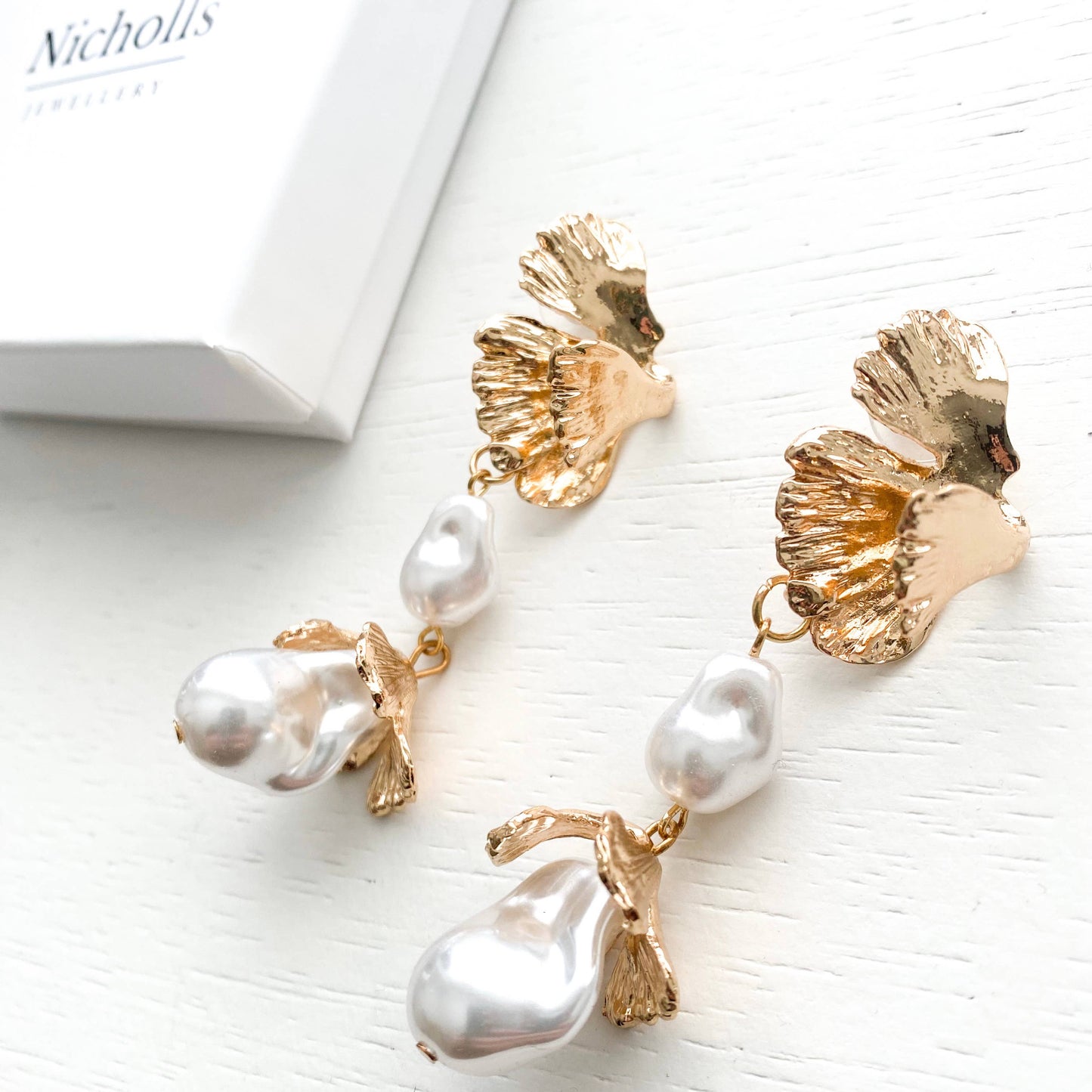 Pearl Petal Drop Statement Earrings