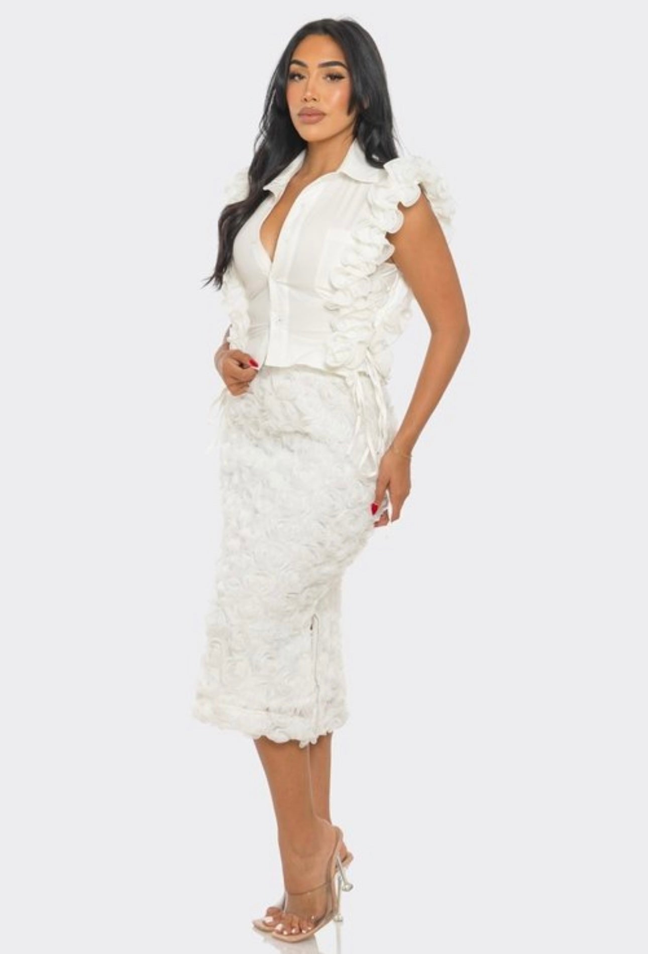 Rosette Embellished Skirt Set