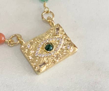 Evil Eye Protection Medallion Talisman 14K Gold Crystal Neck