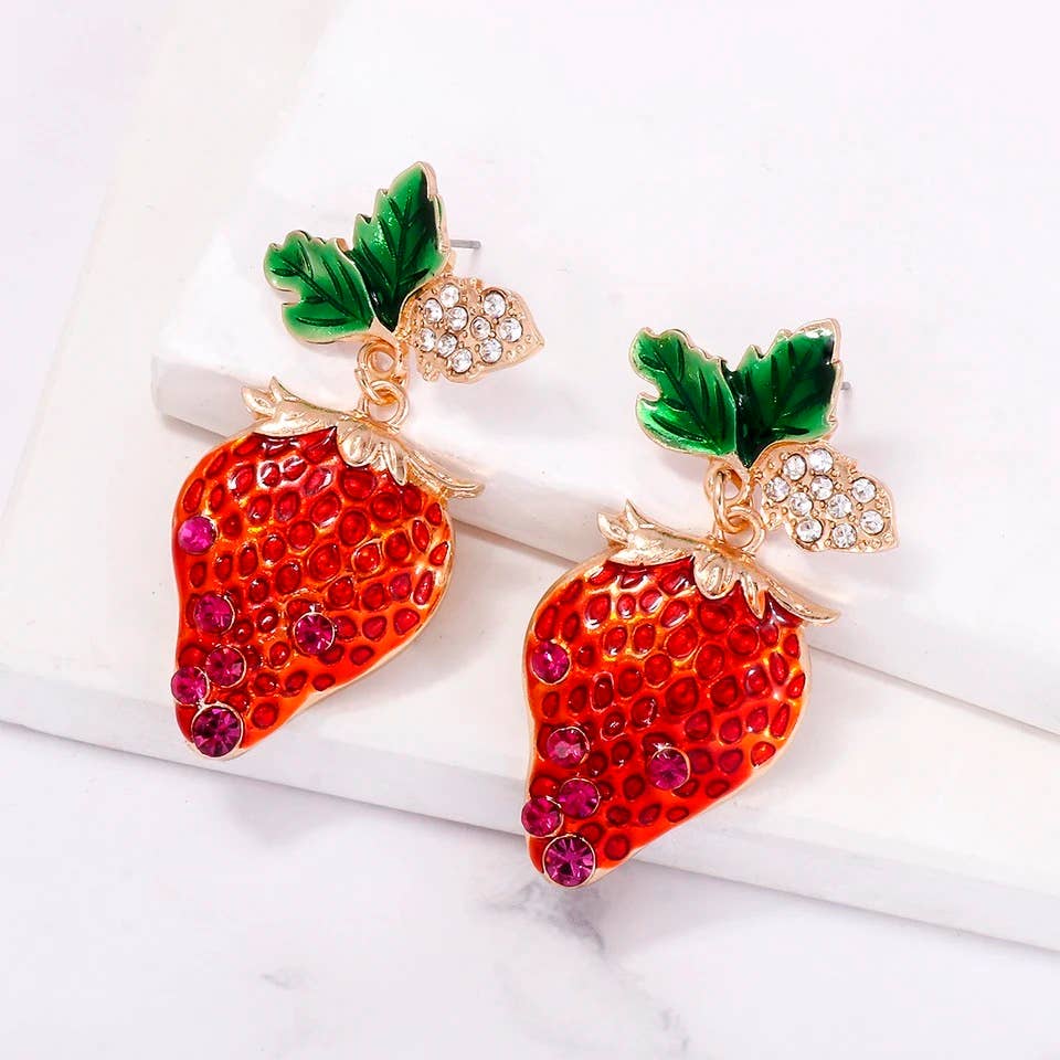 Strawberry Crystal Statement Drop Earrings