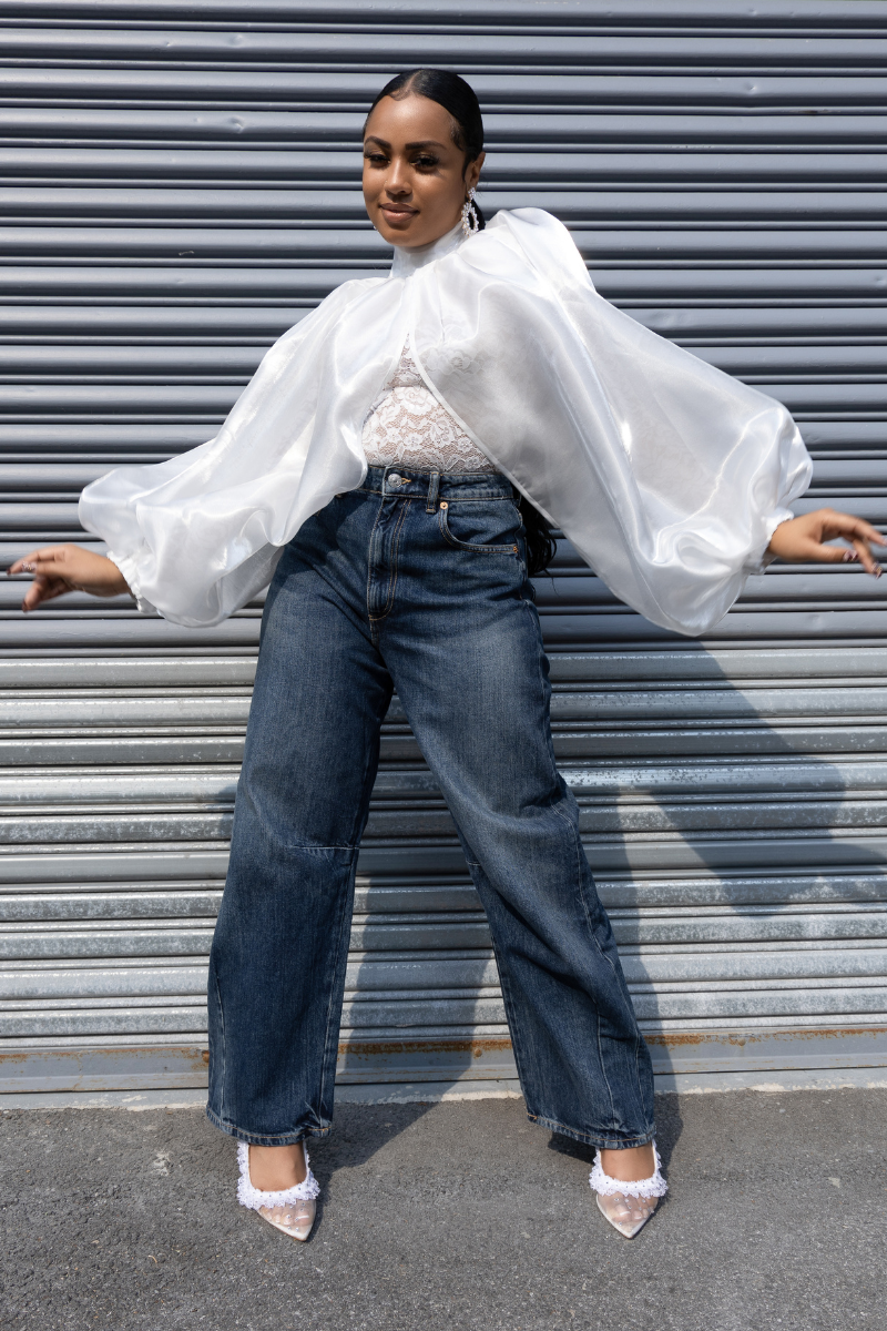 Ethereal Elegance Lace Top with Organza Sleeves