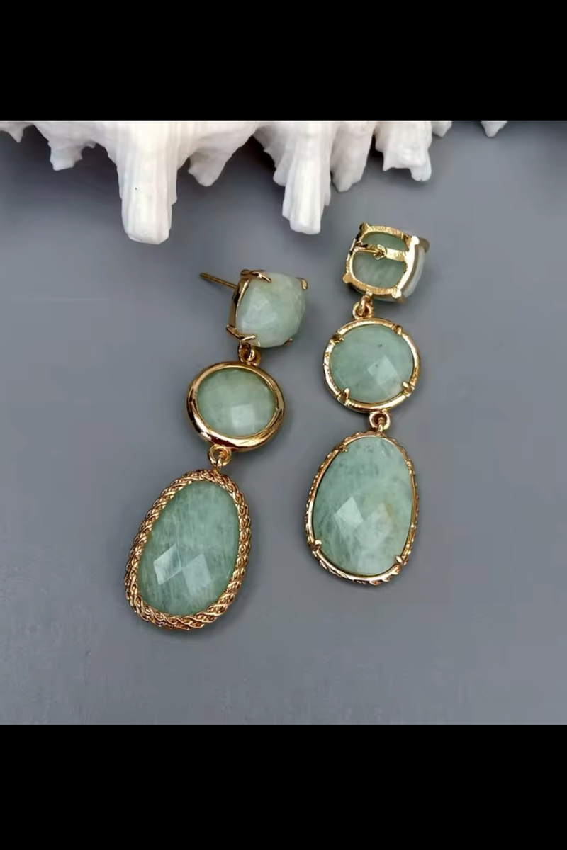 Natural Stone Green Amazonite Drop Earrings