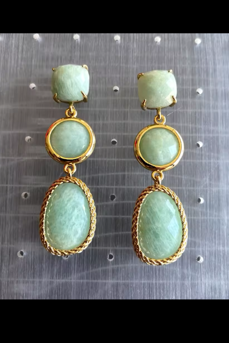 Natural Stone Green Amazonite Drop Earrings