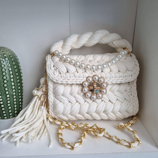 Pearl Elegance Handmade Crochet Bag