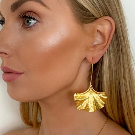 Drop Fan Gold Earrings