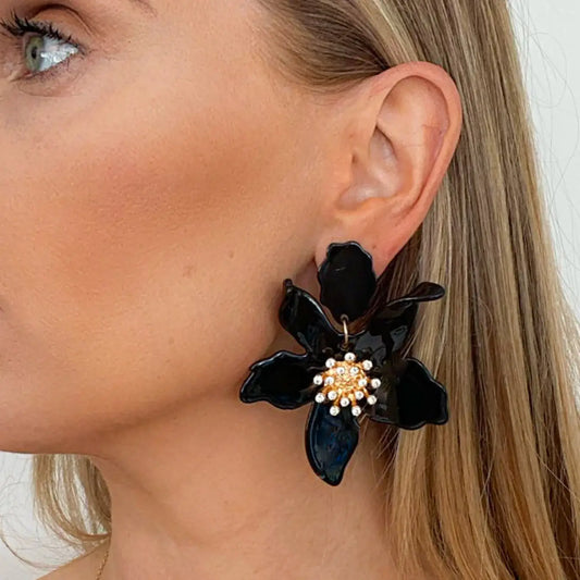 Romantic Black Statement Flower Earrings