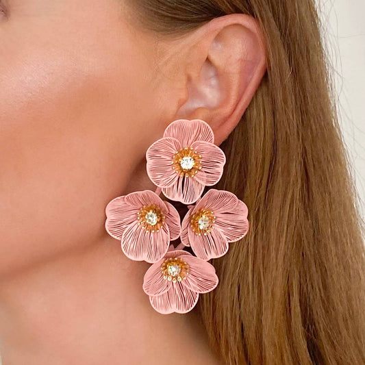 Large Statement Oh Baby Pink Flower Earrings