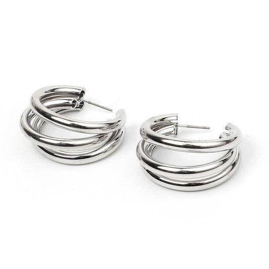 Triple Silver Hoop Earrings