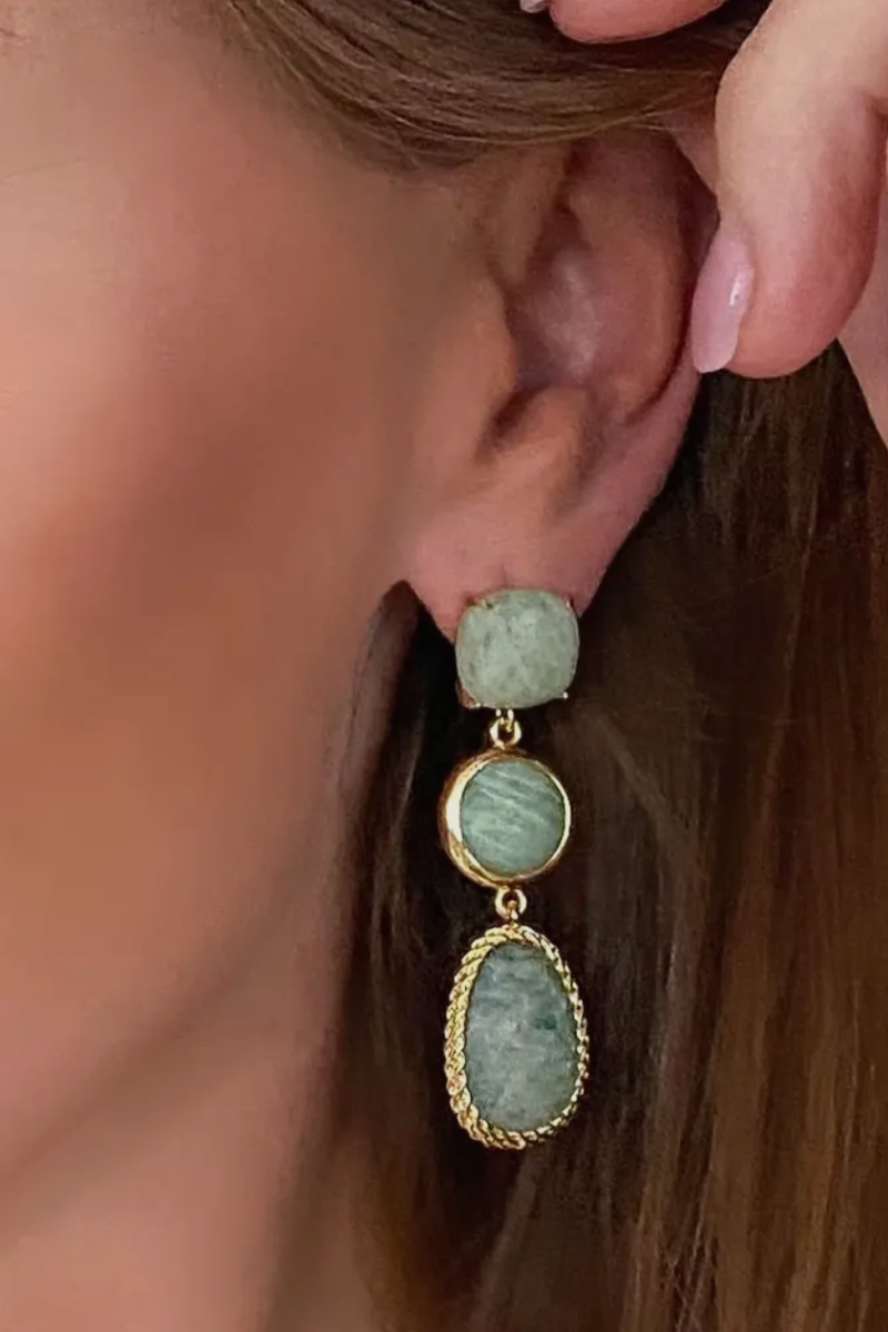 Natural Stone Green Amazonite Drop Earrings