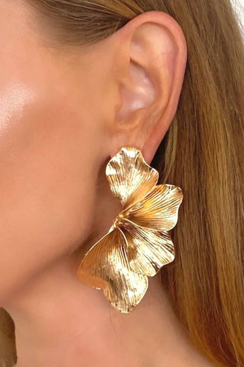 Statement Gold Iris Petal Flower Earrings I