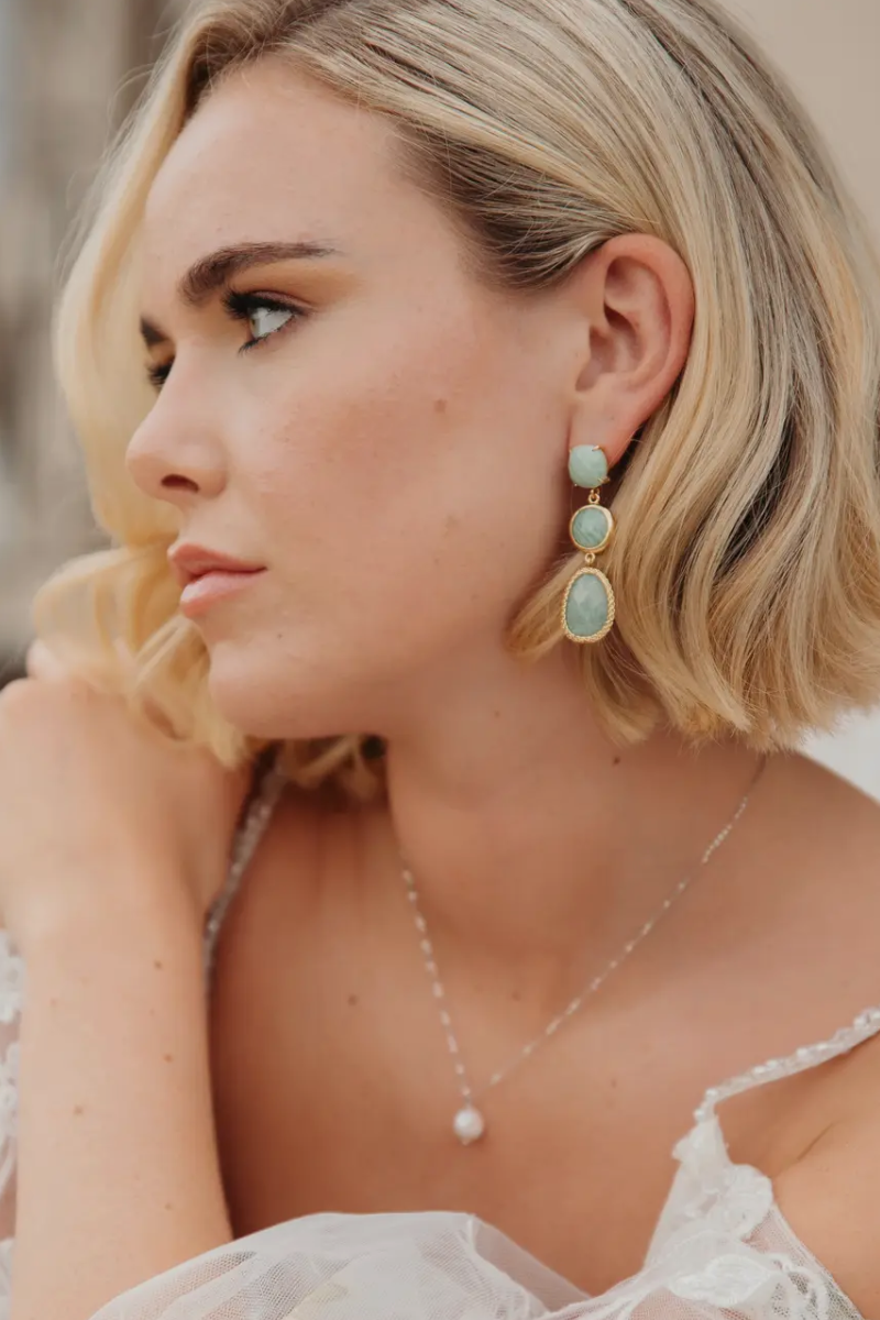 Natural Stone Green Amazonite Drop Earrings