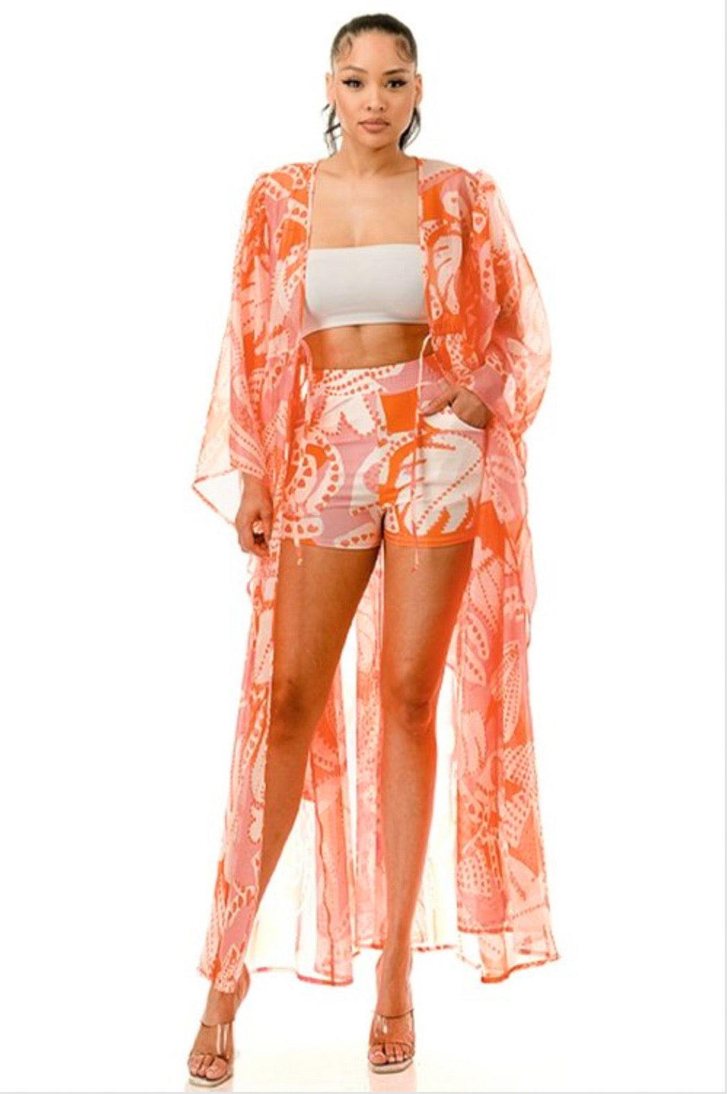Tangerine Tranquility Kimono Set .