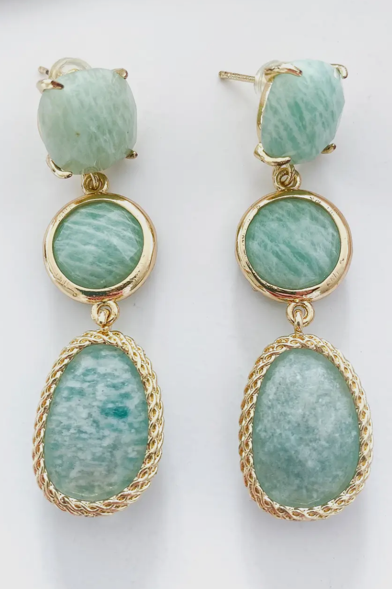 Natural Stone Green Amazonite Drop Earrings