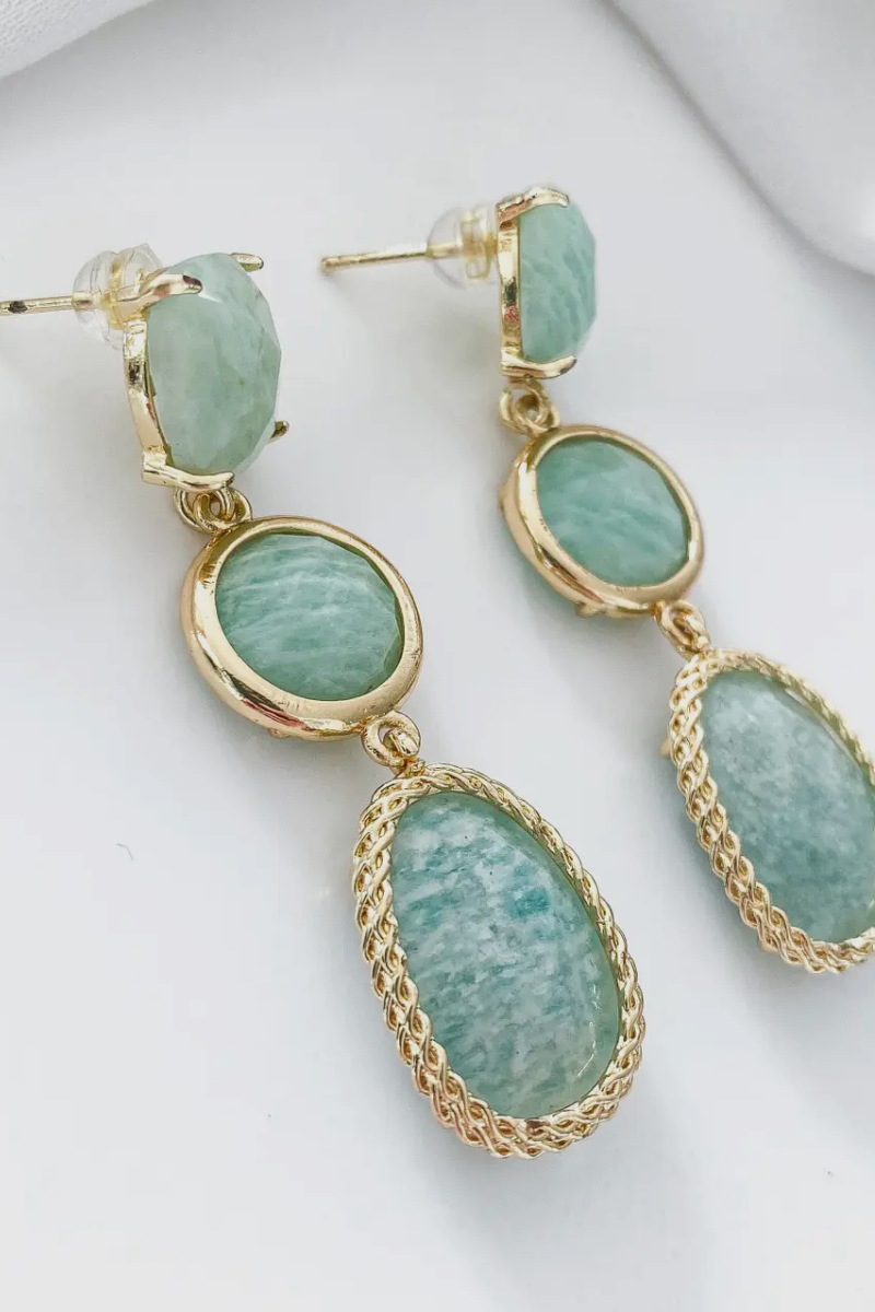 Natural Stone Green Amazonite Drop Earrings