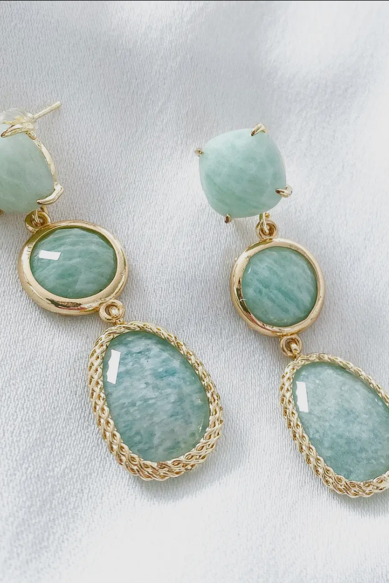 Natural Stone Green Amazonite Drop Earrings