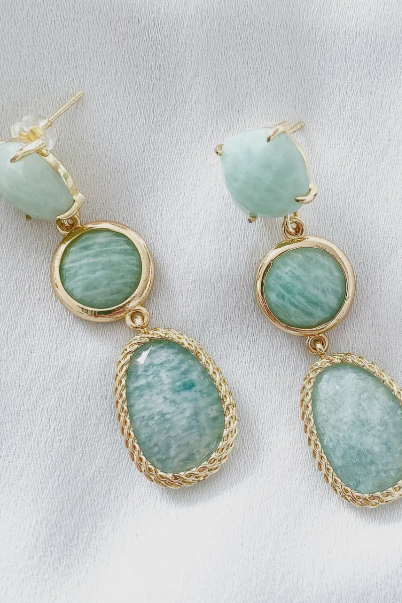 Natural Stone Green Amazonite Drop Earrings