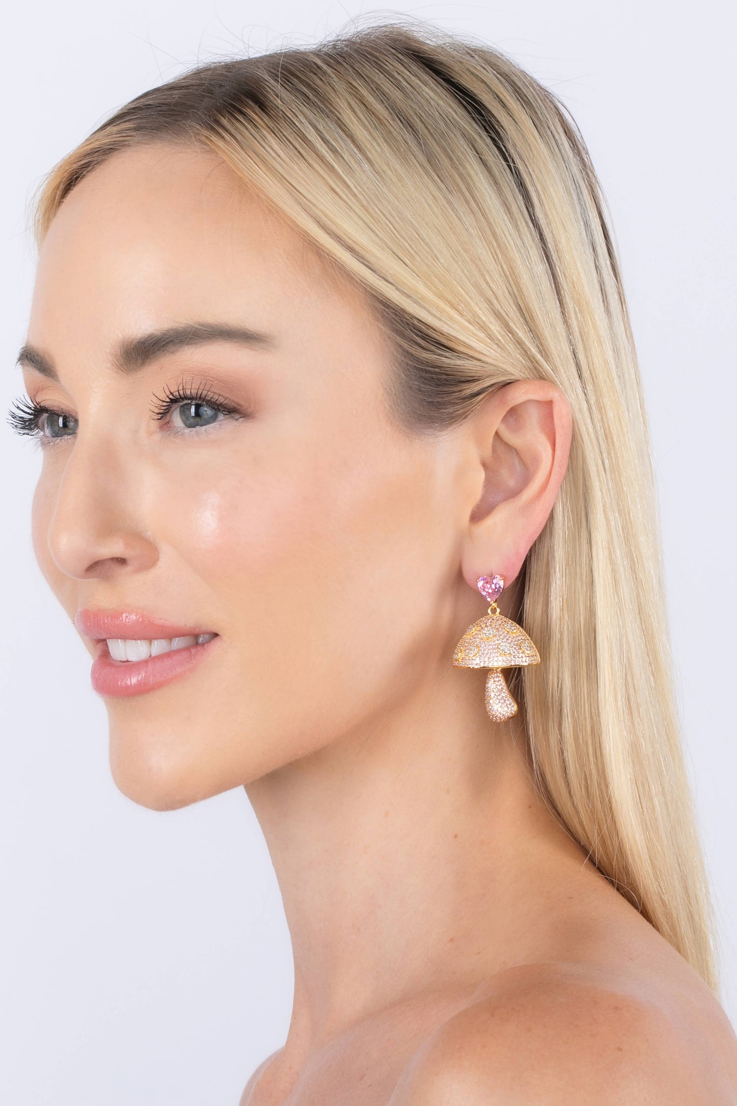 Pink Mushroom Heart Drop Earrings