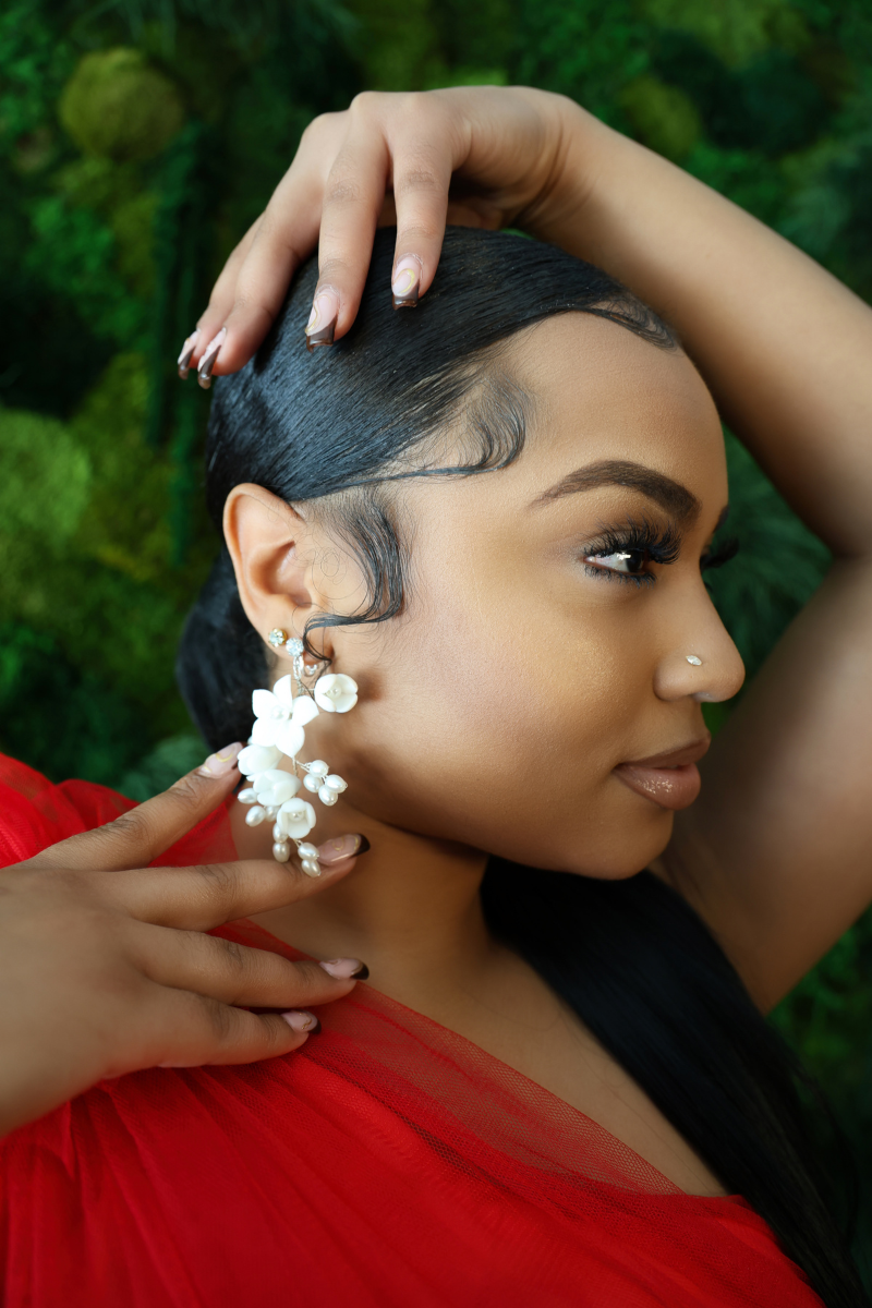 Porcelain Flower and Pearl Spray Drop Earrings