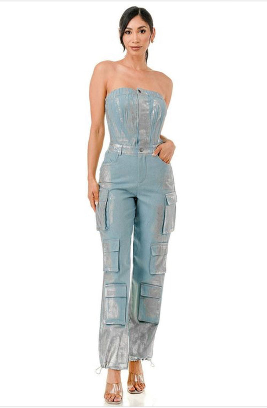 Metallic Denim Fusion Jumpsuit (FINAL SALE)