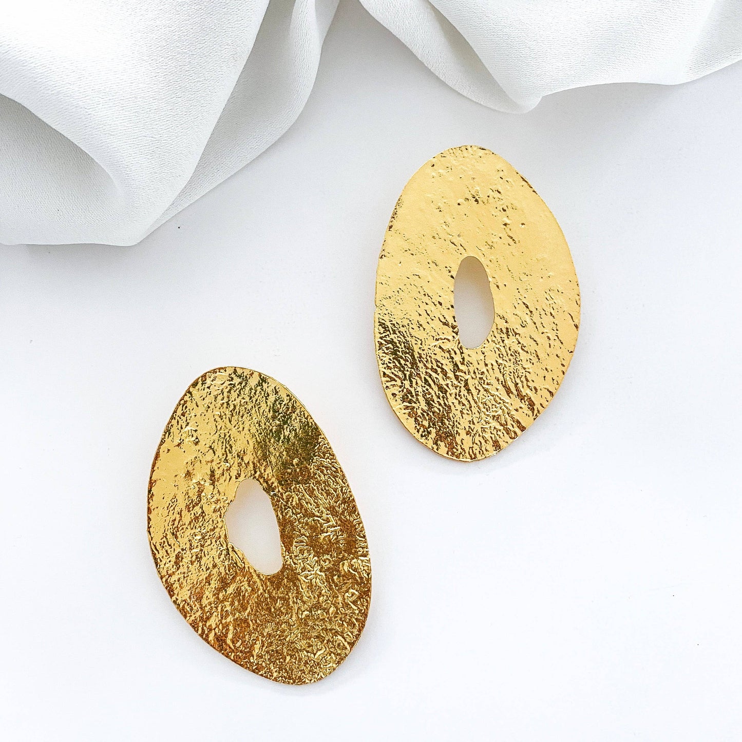 Opulent Oval Statement Gold Earrings
