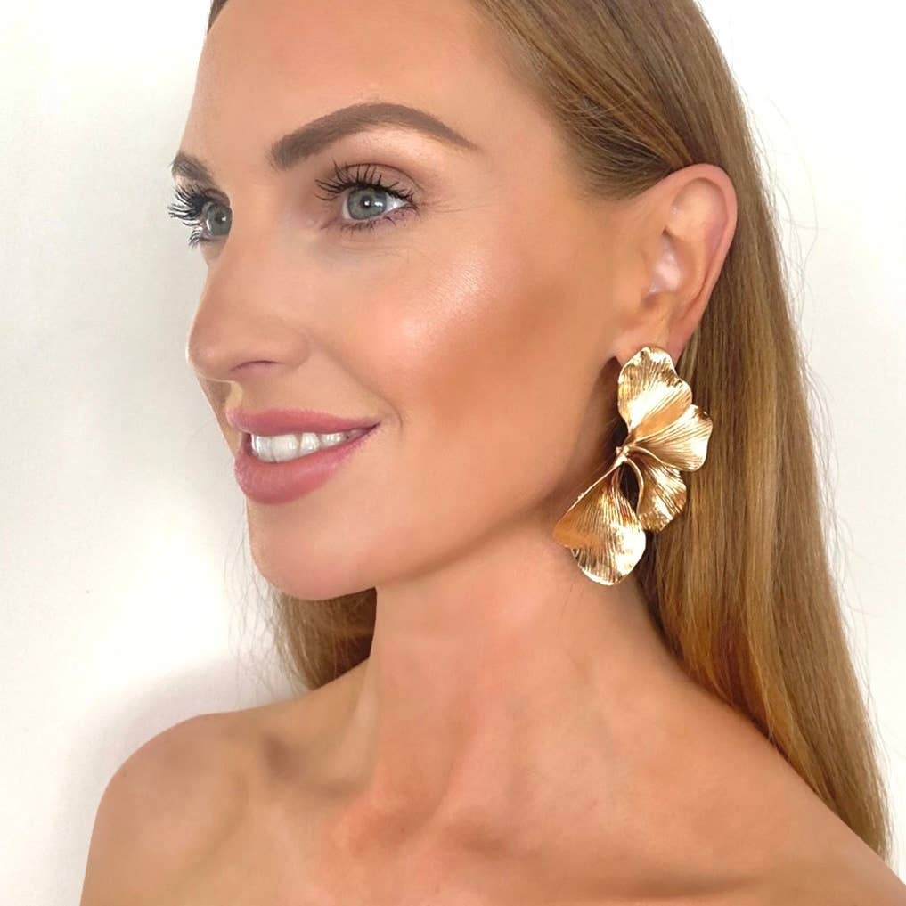 Statement Gold Iris Petal Flower Earrings I