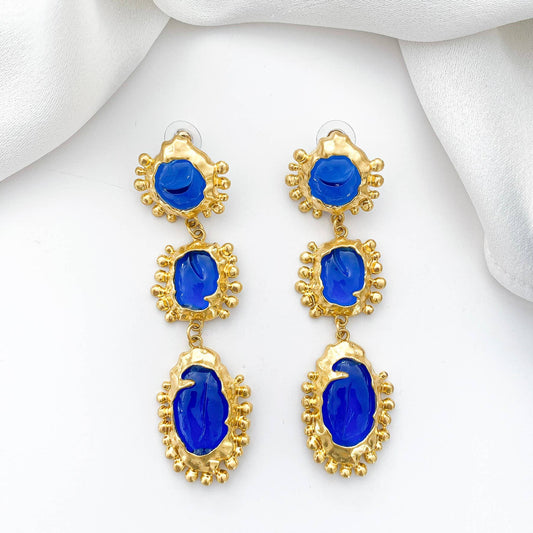 Vintage Long Dangle Blue Statement Earrings