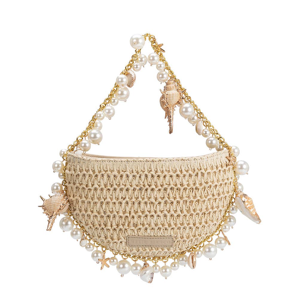 SeaShell Serenade Small Straw Top Handle Bag
