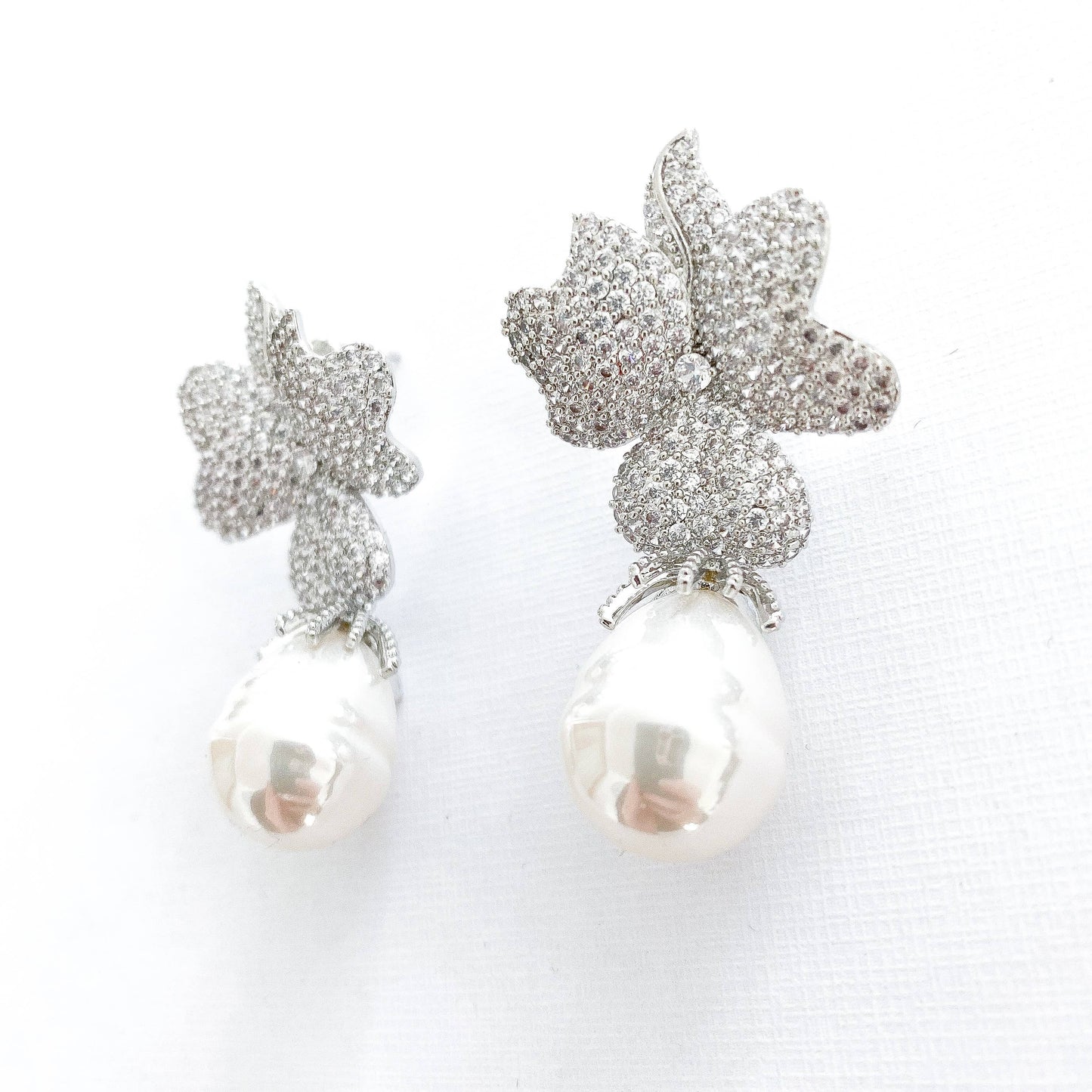 Deluxe Baroque Pearl and Silver Crystal Flower Earrings