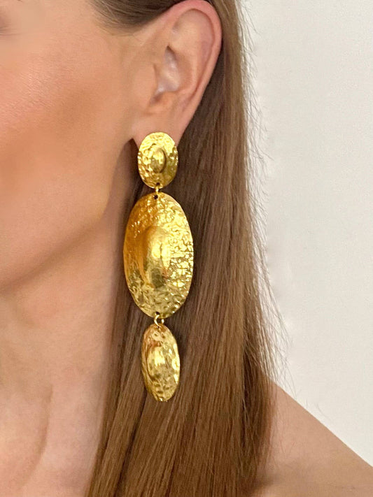 Radiant Disc Droplets Statement Gold Earrings
